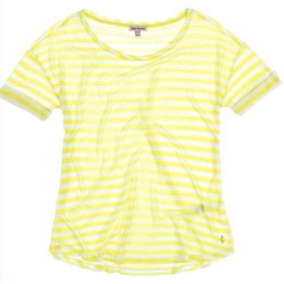 Juicy Couture sheer short sleeve lemon and white striped Tshirt size medium - Picture 1 of 6